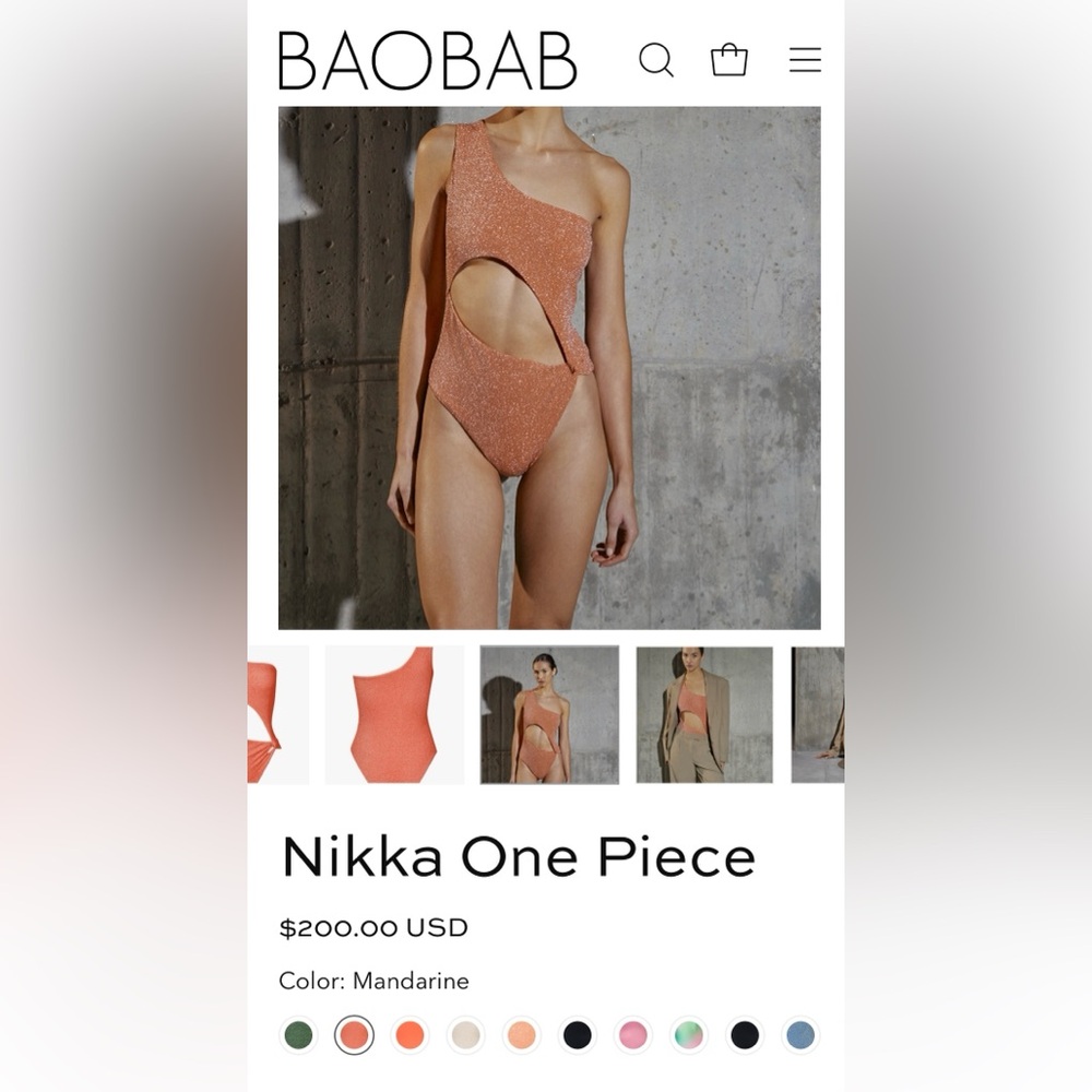 NWT Baobab Nikka one piece swimsuit, sz L. Color Mandarine orig $200